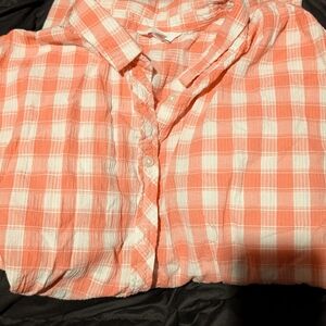 Time and Tru Coral and White Plaid Shirt